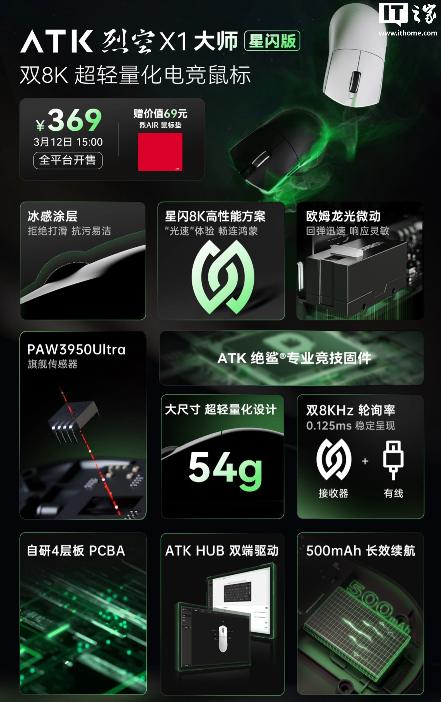 ATK 烈空 X1 大师星闪版预热：双 8KHz 回报率、PAW 3950 Ultra，369 元