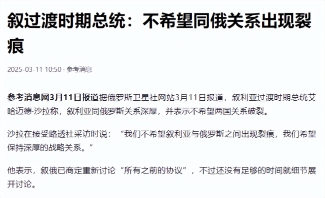 媒体人：叙利亚人开始怀念巴沙尔 和平曙光再远去